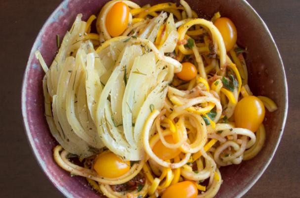 Yellow Squash Noodles with Tomato Basil Sauce Recipe