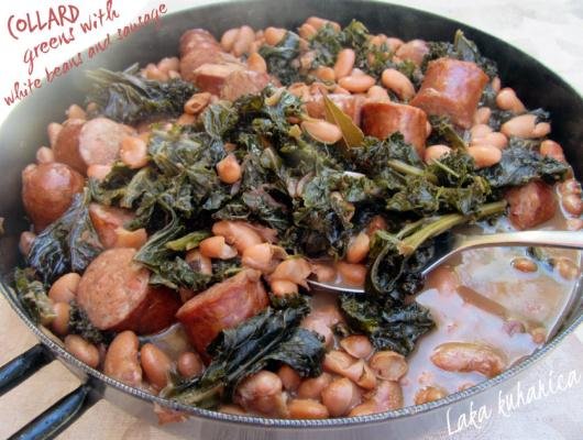 Collard greens with white beans and sausage Recipe