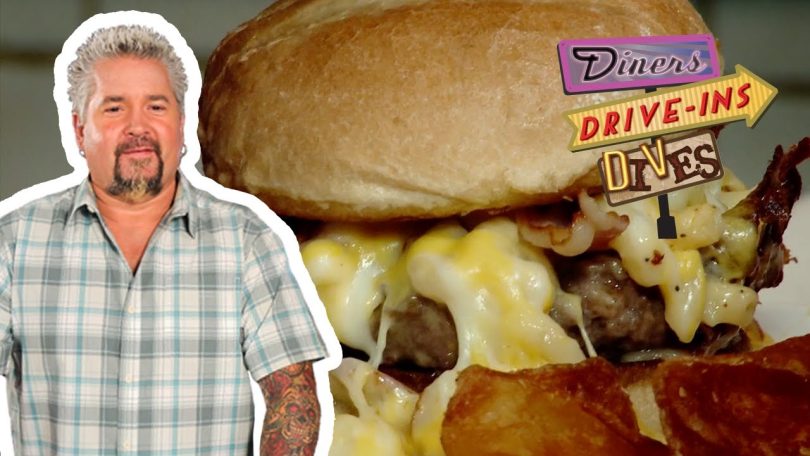 Guy Fieri Eats the Cheesy “Mac Attack” Burger in Boston | Diners, Drive-Ins and Dives | Food Network