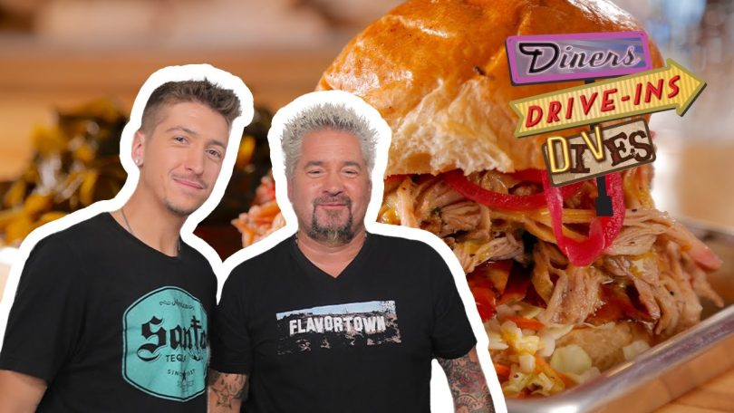 Guy and Hunter Fieri Eat the Boss Hawg Sandwich | Diners, Drive-Ins and Dives | Food Network