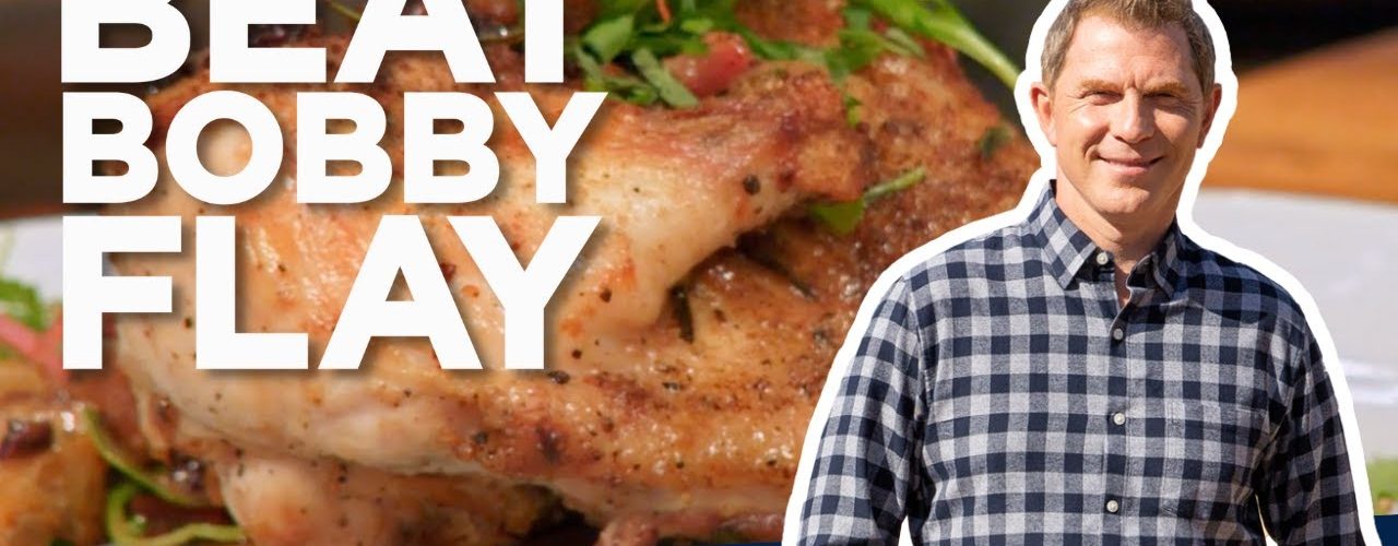 Bobby Flay Makes Half Roasted Chicken with Pancetta Bread Salad | Beat Bobby Flay | Food Network