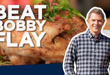 Bobby Flay Makes Half Roasted Chicken with Pancetta Bread Salad | Beat Bobby Flay | Food Network